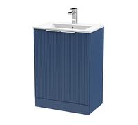 Hudson Reed Fluted 600Mm Floor Standing 2-door Vanity And Thin-edge Basin - Satin Blue