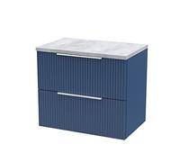 Hudson Reed Fluted 600Mm Wall Hung 2-drawer Vanity And Laminate Top - Satin Blue