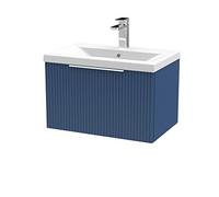 Hudson Reed Fluted 600Mm Wall Hung Single Drawer Vanity And Mid-edge Basin - Satin Blue