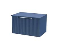 Hudson Reed DFF394W Fluted Modern Bathroom Wall Hung 1 Drawer Vanity Unit with Colour Match Worktop, 600mm, Satin Blue