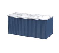 Hudson Reed Fluted 800Mm Wall Hung Single Drawer Vanity & Laminate Worktop - Satin Blue