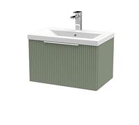 Hudson Reed Fluted Satin Green 600mm Wall Hung Single Drawer Vanity &a