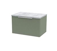 Hudson Reed DFF894LBG Fluted Modern Bathroom Wall Hung 1 Drawer Vanity Unit with Bellato Grey Laminate Worktop, 600mm, Satin Green