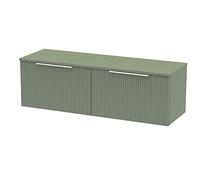 Hudson Reed DFF894W2 Fluted Modern Bathroom Wall Hung 2 Drawer Double Vanity Unit with Colour Matched Worktop, 1200mm, Satin Green