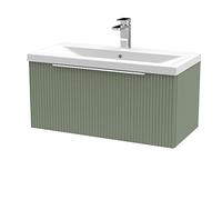 Hudson Reed Fluted Satin Green 800mm Wall Hung Single Drawer Vanity &a