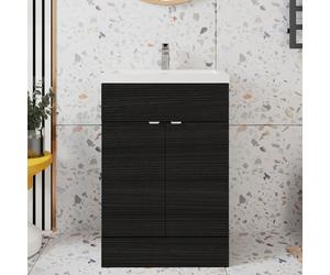 Hudson Reed Fitted FS Vanity Unit with Basin 600mm Charcoal Woodgrain