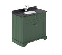 Old London Matt 2 Door Vanity Unit with Black Marble Countertop and Round Ceramic Basin | Hunter Green | MDF | 800mm