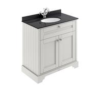 Old London Woodgrain 2 Door Vanity Unit with Black Marble Countertop and Round Ceramic Basin | Timeless Sand | MDF | 800mm