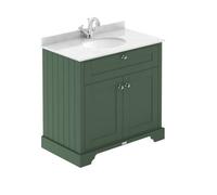 Old London Matt 2 Door Vanity Unit with White Marble Countertop and Round Ceramic Basin | Hunter Green | MDF | 800mm
