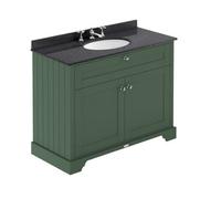 Hudson Reed Floor Standing 2 Door Traditional Vanity Unit With 3 Tap Hole Black Marble Top & Basin, Hunter Green, 1020 X 470 mm