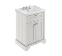 Old London Woodgrain 2 Door Vanity Unit and Edwardian 3 Tap Hole Basin | Timeless Sand | MDF | 600mm