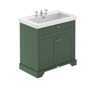 Hudson Reed Floor Standing 2 Door Traditional Vanity Unit With 3 Tap Hole Fireclay Basin, Hunter Green, 830 X 471 mm