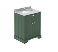 Hudson Reed Floor Standing 2 Door Traditional Vanity Unit With 3 Tap Hole Grey Marble Top & Basin, Hunter Green, 620 X 470 mm
