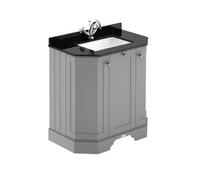 Hudson Reed Floor Standing 3-Door Angled Vanity Unit With 1 Tap Hole Black Marble Top & Basin, Storm Grey, 786X470mm