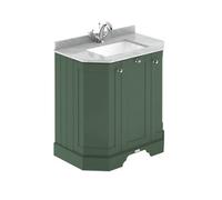 Hudson Reed Floor Standing 3 Door Angled Vanity Unit With 1 Tap Hole Grey Marble Top & Basin, Hunter Green, 786 X 470 mm