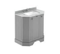Hudson Reed Floor Standing 3-Door Angled Vanity Unit With 3 Tap Hole Grey Marble Top In Storm Grey, 786X470mm