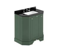 Hudson Reed Floor Standing 3 Door Angled Vanity Unit With 3 Tap Hole White Marble Top & Basin, Hunter Green, 786 X 470 mm
