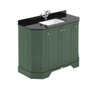 Hudson Reed Floor Standing 4 Door Angled Vanity Unit With 1 Tap Hole Black Marble Top & Basin, Hunter Green, 1036 X 470 mm