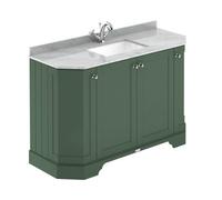Hudson Reed Floor Standing 4 Door Angled Vanity Unit With 1 Tap Hole Grey Marble Top & Basin, Hunter Green, 1236 X 470 mm