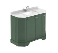 Hudson Reed Floor Standing 4 Door Angled Vanity Unit With 1 Tap Hole White Marble Top & Basin, Hunter Green, 1036 X 470 mm