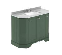 Old London Matt Angled 4 Door Vanity Unit with Grey Marble Countertop and Square Ceramic 3 Tap Hole Basin | Hunter Green | MDF | 1000mm