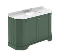 Hudson Reed Floor Standing 4 Door Angled Vanity Unit With 3 Tap Hole White Marble Top & Basin, Hunter Green, 1236 X 470 mm