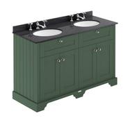 Hudson Reed Floor Standing 4 Door Traditional Vanity Unit With 3 Tap Hole Black Marble Double Basin, Hunter Green, 1220 X 470 mm