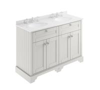 Hudson Reed Floor Standing 4 Door Traditional Vanity Unit With 3 Tap Hole White Marble Double Basin, Timeless Sand, 1220 X 470 mm