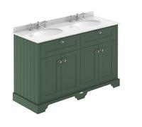 Hudson Reed Floor Standing 4 Door Traditional Vanity Unit With 3 Tap Hole White Marble Double Basin, Hunter Green, 1220 X 470 mm