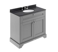 Hudson Reed Floor Standing Two Door Traditional Vanity Unit With 3 Tap Hole Black Marble Top & Basin In Storm Grey, 1020 X 470mm