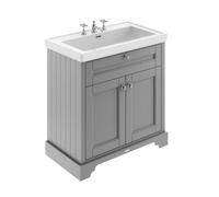 Hudson Reed LOF236 Old London Traditional Bathroom Floor Standing 2 Door Vanity Unit & 3 Tap Hole Fireclay Basin, 800mm, Storm Grey