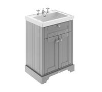 Hudson Reed LOF234 Old London Traditional Bathroom Floor Standing 2 Door Vanity Unit & 3 Tap Hole Fireclay Basin, 600mm, Storm Grey