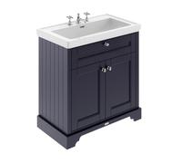 Hudson Reed Floor Standing Two Door Traditional Vanity Unit With 3 Tap Hole Fireclay Basin In Twilight Blue, 830 X 471mm