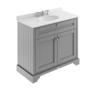 Hudson Reed Floor Standing Two Door Traditional Vanity Unit With 3 Tap Hole Grey Marble Top & Basin In Storm Grey, 1020 X 470mm