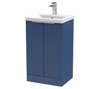 Hudson Reed Fluted 500Mm Floor Standing 2-door Vanity And Mid-edge Basin - Satin Blue