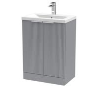Hudson Reed Fluted 600Mm Floor Standing 2-door Vanity And Mid-edge Basin - Satin Grey