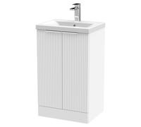 Hudson Reed Fluted 500Mm Floor Standing 2-door Vanity And Mid-edge Basin - Satin White