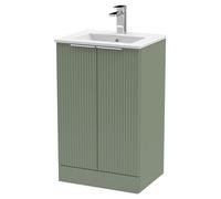 Hudson Reed Fluted 500Mm Floor Standing 2-door Vanity And Minimalist Basin - Satin Green