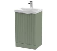 Hudson Reed Fluted 2 Door Vanity Unit and Thin Edge Ceramic Basin | Satin Green | MDF | 500mm