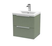Hudson Reed Fluted 500mm Satin Green 2-Drawer Wall Hung Vanity Unit With Basin-Satin Green