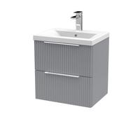 Hudson Reed Fluted 500Mm Wall Hung 2-drawer Vanity And Mid-edge Basin - Satin Grey