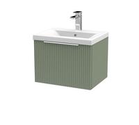 Hudson Reed Fluted 500Mm Wall Hung Single Drawer Vanity And Mid-edge Basin - Satin Green