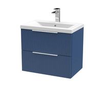 Hudson Reed Fluted Wall Hung 2 Drawer Vanity Unit and Mid Edge Ceramic Basin | Satin Blue | MDF | 600mm