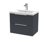 Hudson Reed Fluted 600mm Wall Hung 2-Drawer Vanity Unit Including Basin-Soft Black