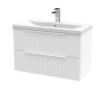 Hudson Reed DFF195A Fluted Modern Bathroom Wall Hung 2 Drawer Vanity Basin Unit with Mid-Edge Ceramic Basin, 800mm, Satin White