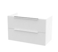 Hudson Reed Fluted 800mm Wall Hung 2-Drawer Unit-Satin White