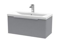 Hudson Reed Fluted Satin Grey 800mm Wall Hung Single Drawer Vanity Uni