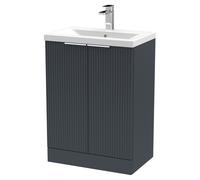 Hudson Reed Fluted Satin 2 Door Vanity Unit and Mid Edge Ceramic Basin | Soft Black | MDF | 600mm