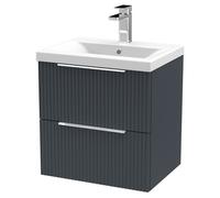 Hudson Reed Fluted Satin Anthracite 500mm Wall Hung 2-Drawer Vanity &a