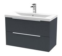 Hudson Reed Fluted 810mm Wall Hung 2-Drawer Vanity Unit With Basin-Soft Black
